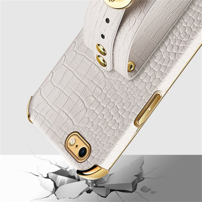 Estuche de cuero con patrón de cocodrilo de TPU electrochapado con correa para la muñeca