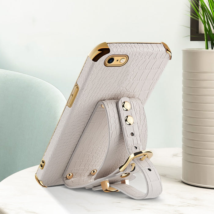 Estuche de cuero con patrón de cocodrilo de TPU electrochapado con correa para la muñeca