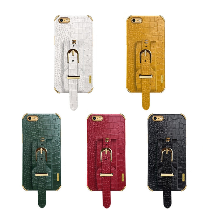 Estuche de cuero con patrón de cocodrilo de TPU electrochapado con correa para la muñeca