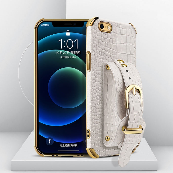 Estuche de cuero con patrón de cocodrilo de TPU electrochapado con correa para la muñeca