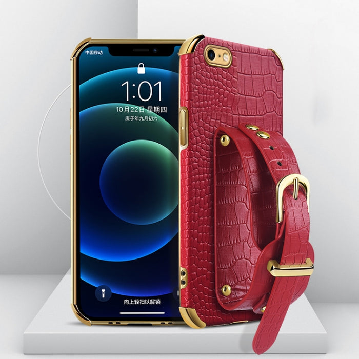 Estuche de cuero con patrón de cocodrilo de TPU electrochapado con correa para la muñeca