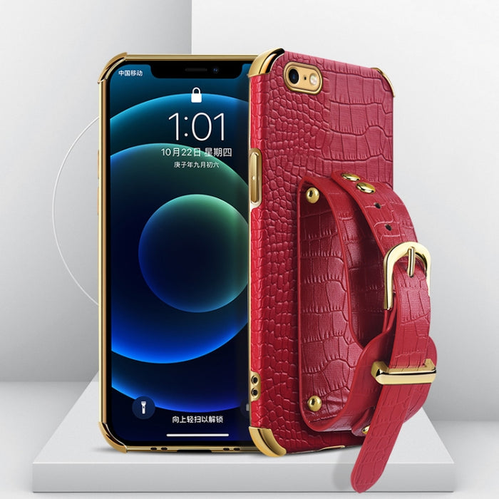 Estuche de cuero con patrón de cocodrilo de TPU electrochapado con correa para la muñeca