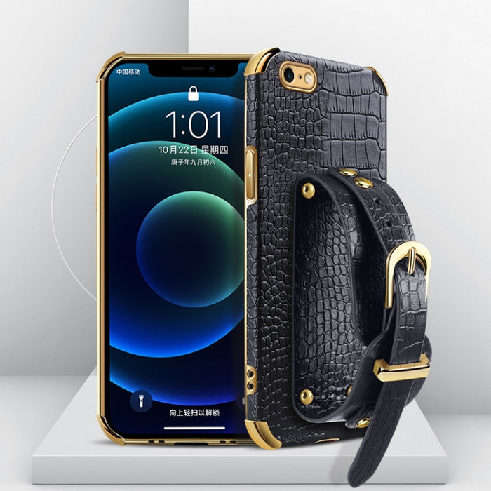 Estuche de cuero con patrón de cocodrilo de TPU electrochapado con correa para la muñeca