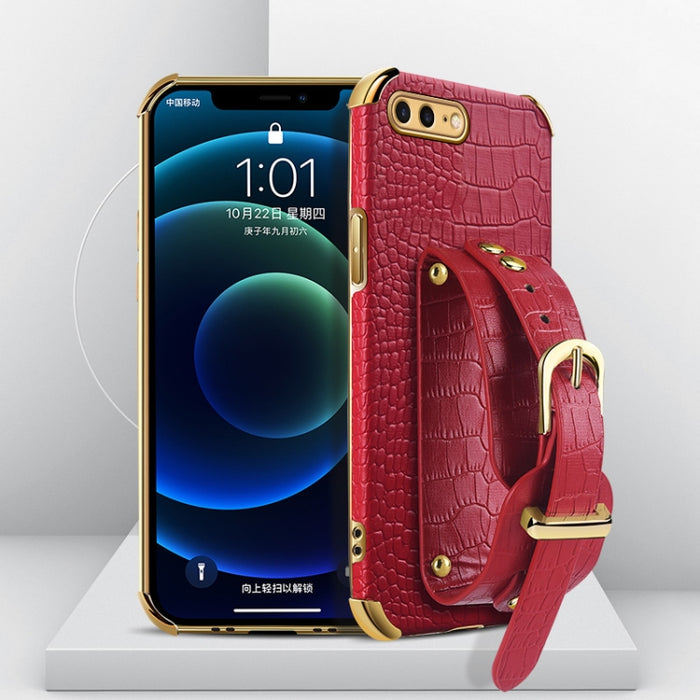 Estuche de cuero con patrón de cocodrilo de TPU electrochapado con correa para la muñeca