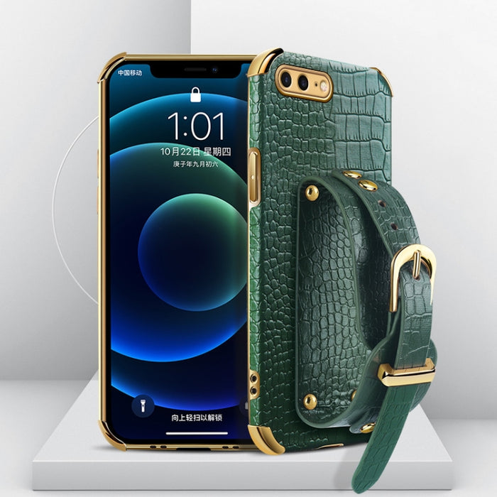 Estuche de cuero con patrón de cocodrilo de TPU electrochapado con correa para la muñeca