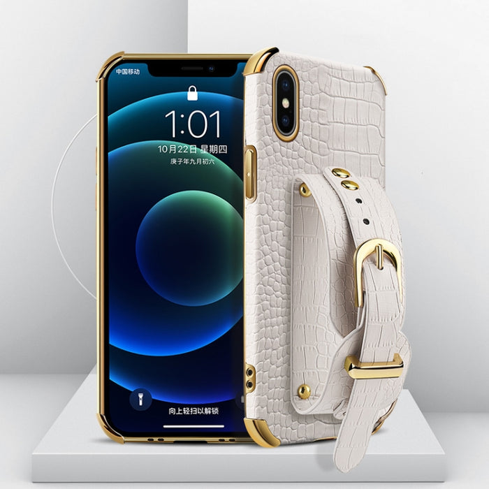 Estuche de cuero con patrón de cocodrilo de TPU electrochapado con correa para la muñeca