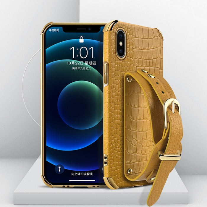Estuche de cuero con patrón de cocodrilo de TPU electrochapado con correa para la muñeca