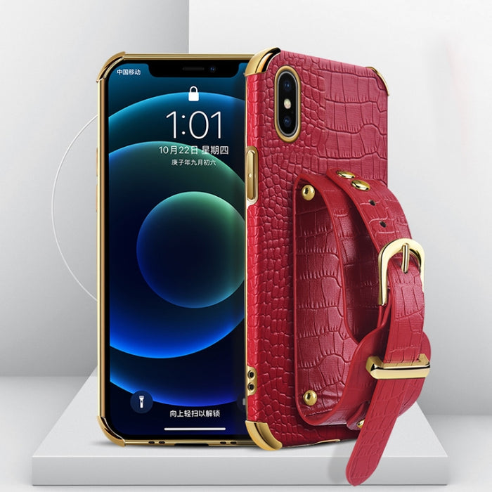 Estuche de cuero con patrón de cocodrilo de TPU electrochapado con correa para la muñeca