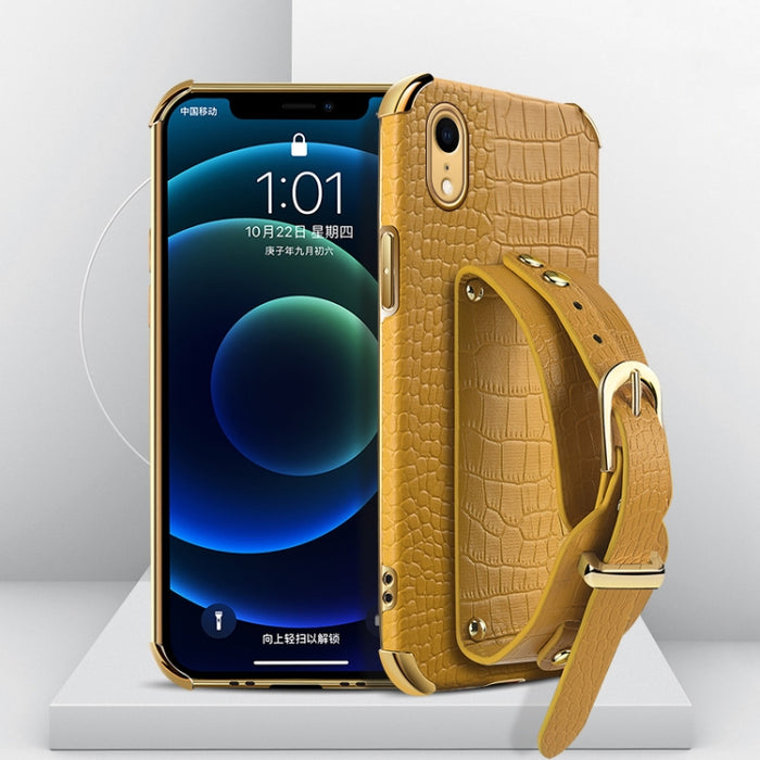 Estuche de cuero con patrón de cocodrilo de TPU electrochapado con correa para la muñeca
