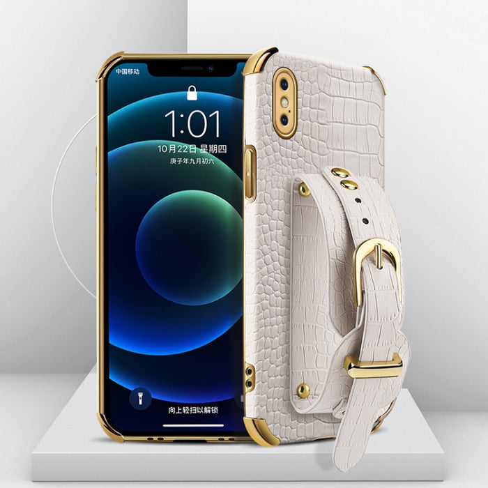 Estuche de cuero con patrón de cocodrilo de TPU electrochapado con correa para la muñeca
