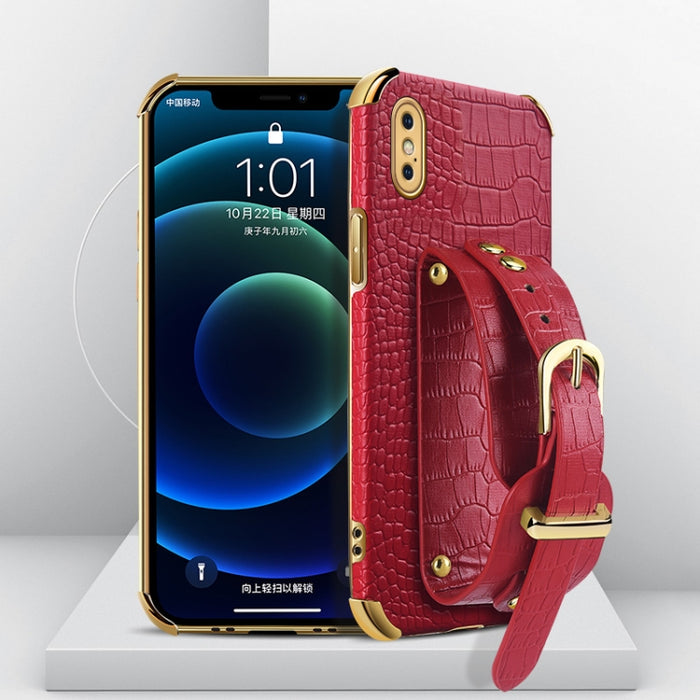 Estuche de cuero con patrón de cocodrilo de TPU electrochapado con correa para la muñeca