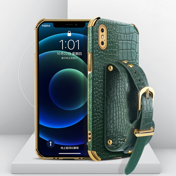 Estuche de cuero con patrón de cocodrilo de TPU electrochapado con correa para la muñeca