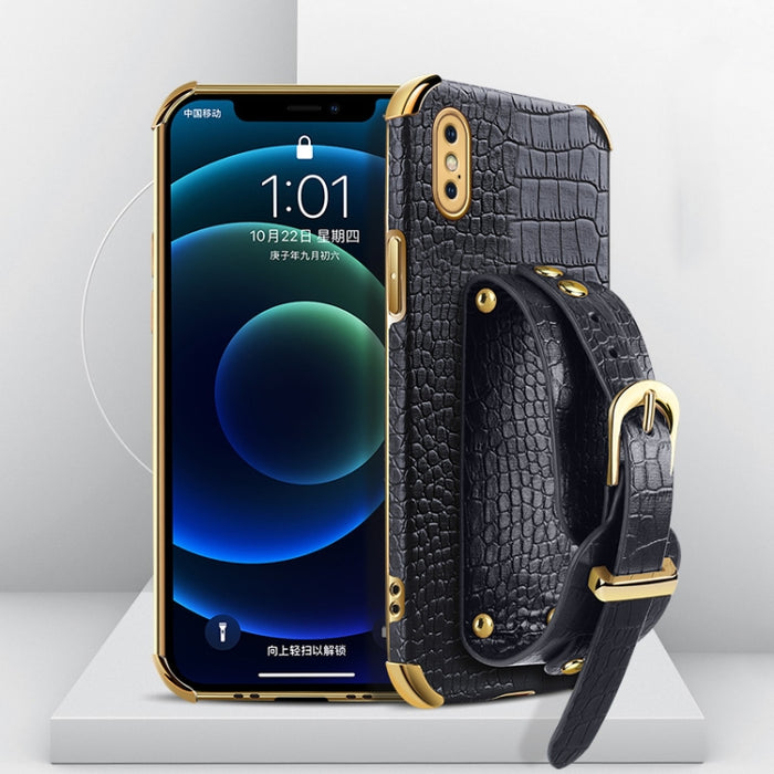 Estuche de cuero con patrón de cocodrilo de TPU electrochapado con correa para la muñeca