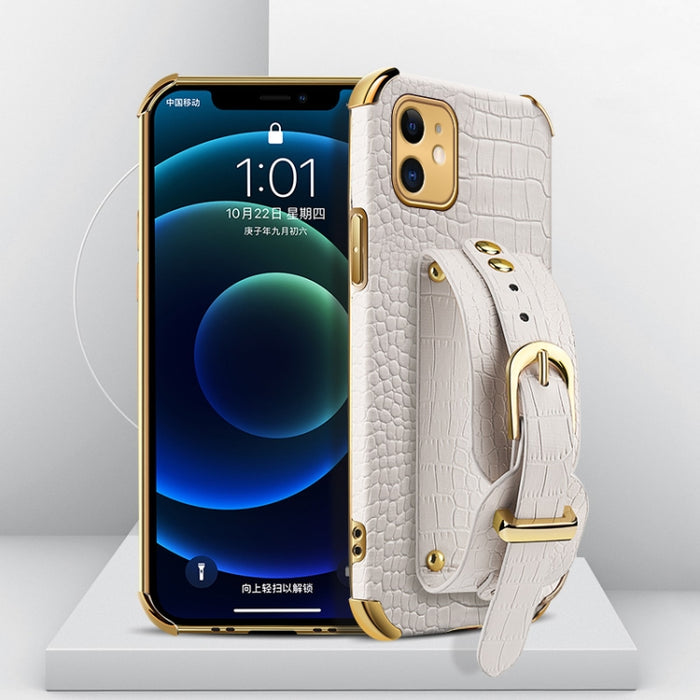 Estuche de cuero con patrón de cocodrilo de TPU electrochapado con correa para la muñeca