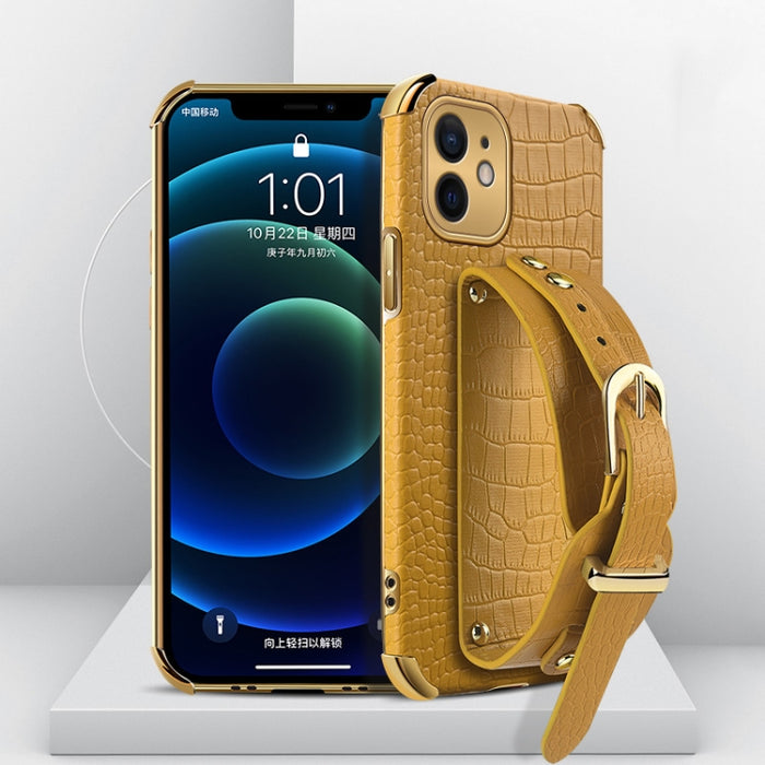 Estuche de cuero con patrón de cocodrilo de TPU electrochapado con correa para la muñeca