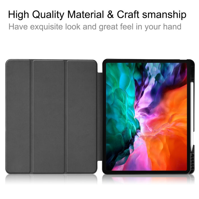 Estuche de cuero de TPU + PU con tapa horizontal de dibujo a color con soporte de tres pliegues y función de reposo / activación y ranura para bolígrafo
