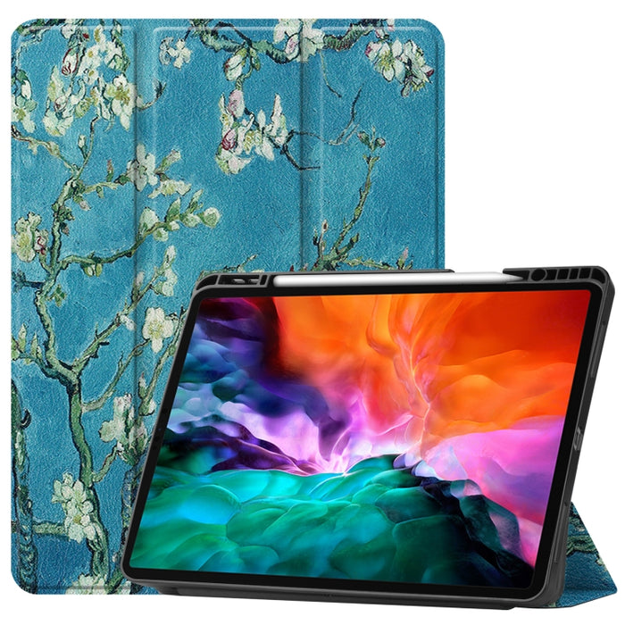 Estuche de cuero de TPU + PU con tapa horizontal de dibujo a color con soporte de tres pliegues y función de reposo / activación y ranura para bolígrafo