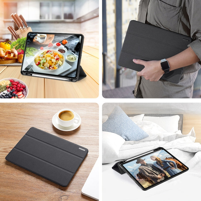 DUX DUCIS Domo Series Funda de cuero TPU + PU magnética con tapa horizontal con tres soportes plegables y ranura para bolígrafo y función de reposo / activación