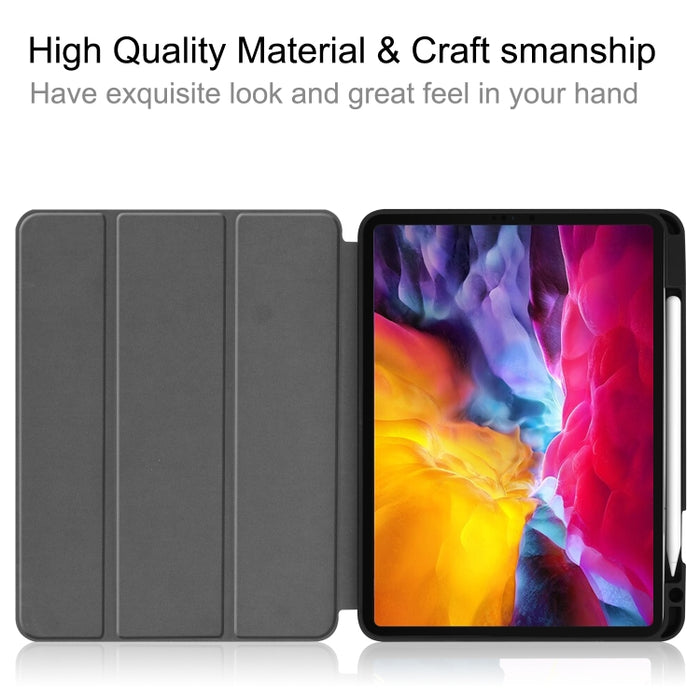 Estuche de cuero TPU + PU con tapa horizontal de color puro con soporte de tres pliegues y función de reposo / activación y ranura para bolígrafo