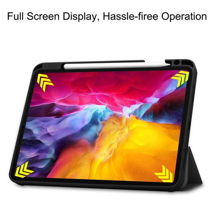 Estuche de cuero TPU + PU con tapa horizontal de color puro con soporte de tres pliegues y función de reposo / activación y ranura para bolígrafo