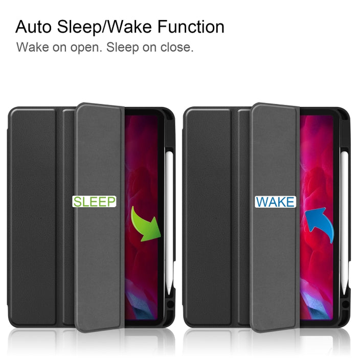 Estuche de cuero TPU + PU con tapa horizontal de color puro con soporte de tres pliegues y función de reposo / activación y ranura para bolígrafo