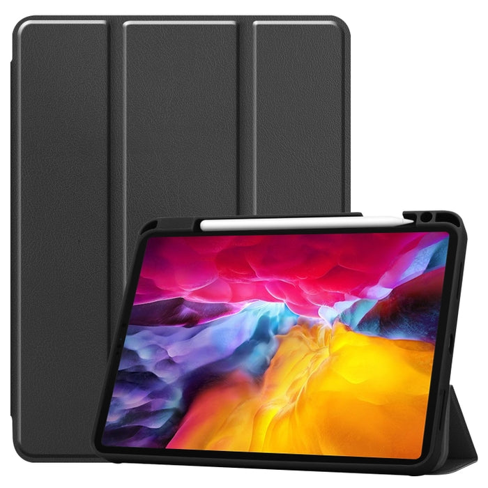 Estuche de cuero TPU + PU con tapa horizontal de color puro con soporte de tres pliegues y función de reposo / activación y ranura para bolígrafo