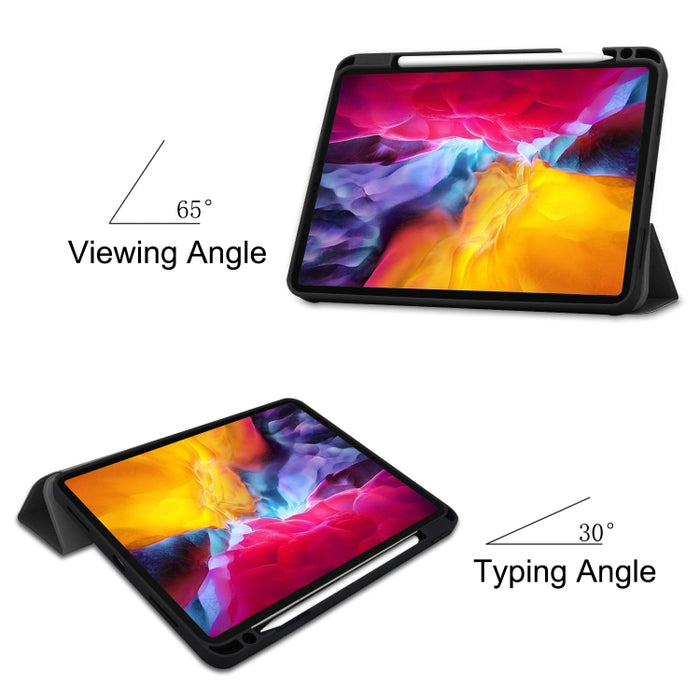 Estuche de cuero TPU + PU con tapa horizontal de color puro con soporte de tres pliegues y función de reposo / activación y ranura para bolígrafo