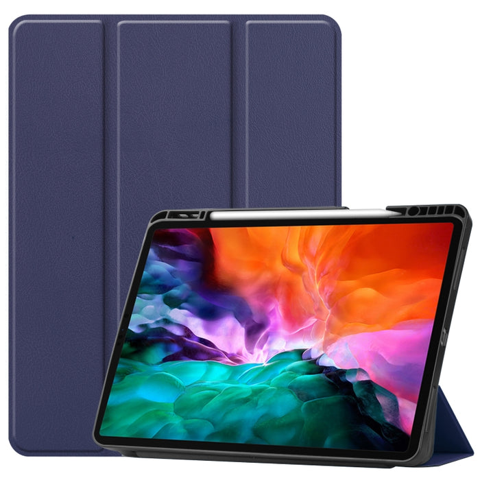 Estuche de cuero TPU + PU de nido de abeja con tapa horizontal con soporte de tres pliegues y función de reposo / activación y ranura para bolígrafo