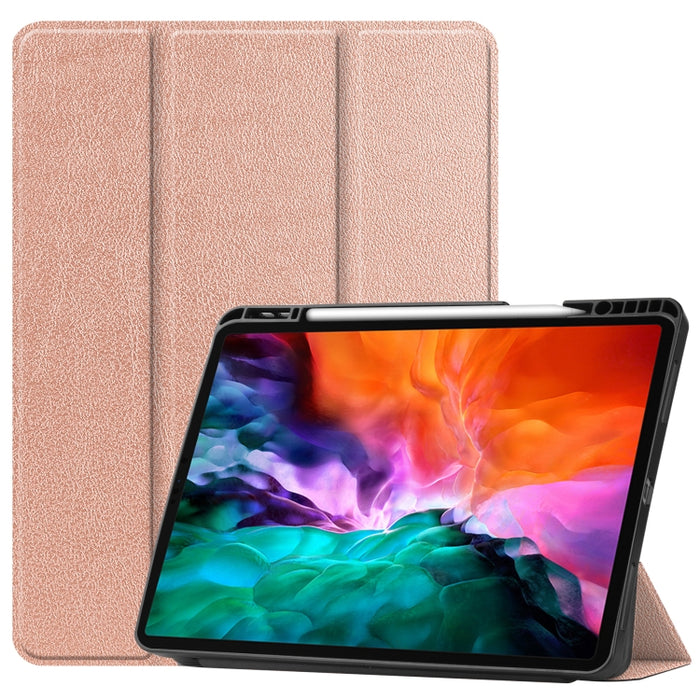 Estuche de cuero TPU + PU de nido de abeja con tapa horizontal con soporte de tres pliegues y función de reposo / activación y ranura para bolígrafo