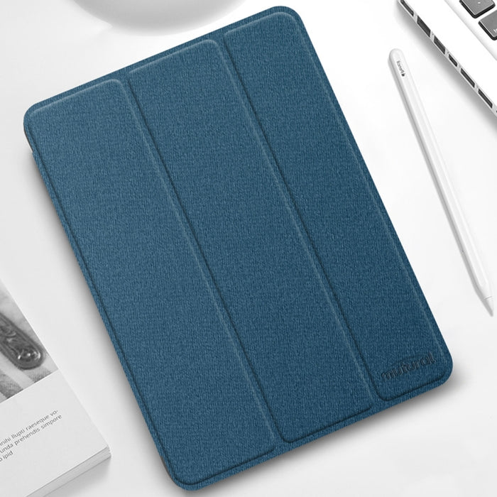 Mutural YASHI Serie TPU + PU Patrón de tela Textura Funda de cuero con tapa horizontal con tres soportes plegables y ranura para bolígrafo y función de activación / suspensión