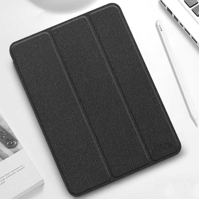 Mutural YASHI Serie TPU + PU Patrón de tela Textura Funda de cuero con tapa horizontal con tres soportes plegables y ranura para bolígrafo y función de activación / suspensión