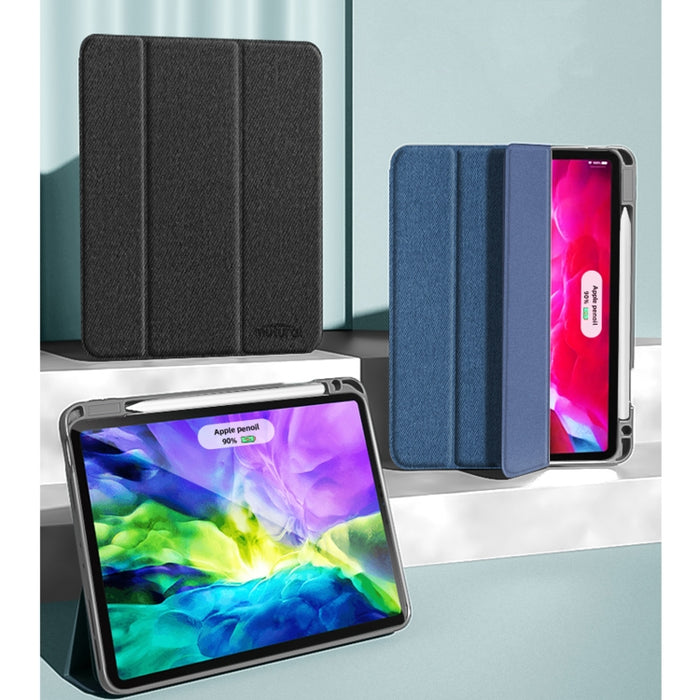 Mutural YASHI Serie TPU + PU Patrón de tela Textura Funda de cuero con tapa horizontal con tres soportes plegables y ranura para bolígrafo y función de activación / suspensión