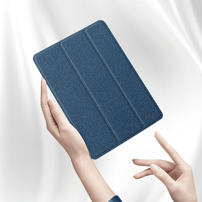 Mutural YASHI Serie TPU + PU Patrón de tela Textura Funda de cuero con tapa horizontal con tres soportes plegables y ranura para bolígrafo y función de activación / suspensión