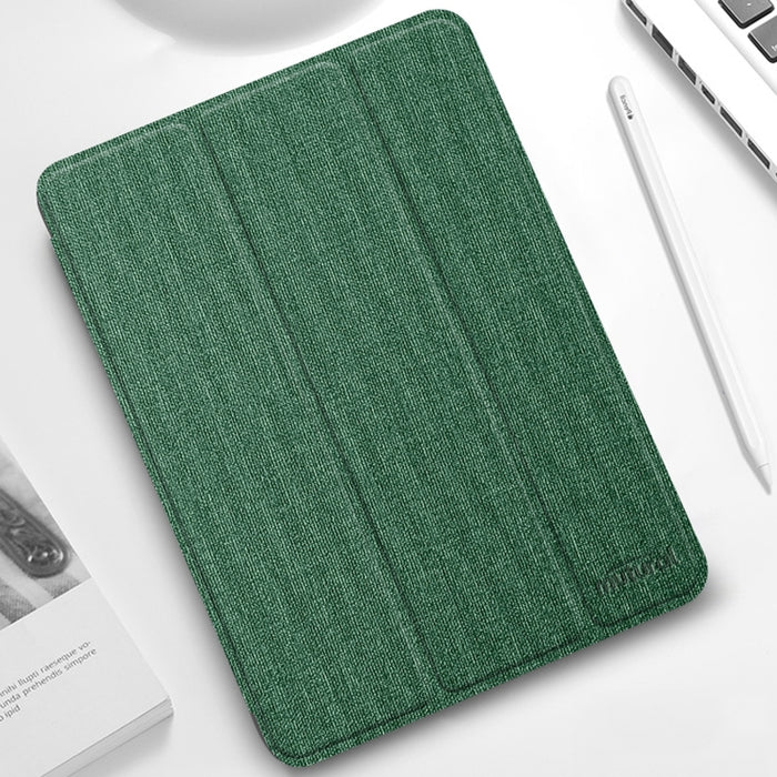 Mutural YASHI Serie TPU + PU Patrón de tela Textura Funda de cuero con tapa horizontal con tres soportes plegables y ranura para bolígrafo y función de activación / suspensión