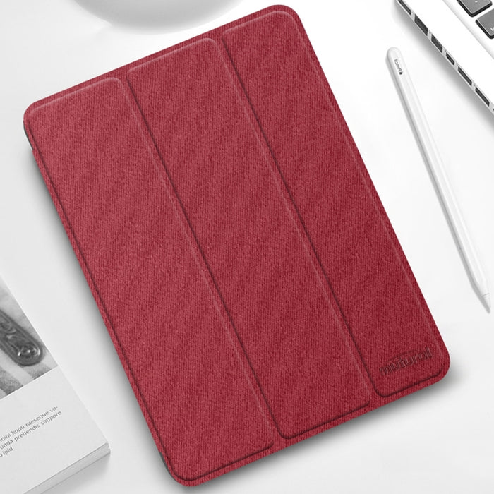 Mutural YASHI Serie TPU + PU Patrón de tela Textura Funda de cuero con tapa horizontal con tres soportes plegables y ranura para bolígrafo y función de activación / suspensión