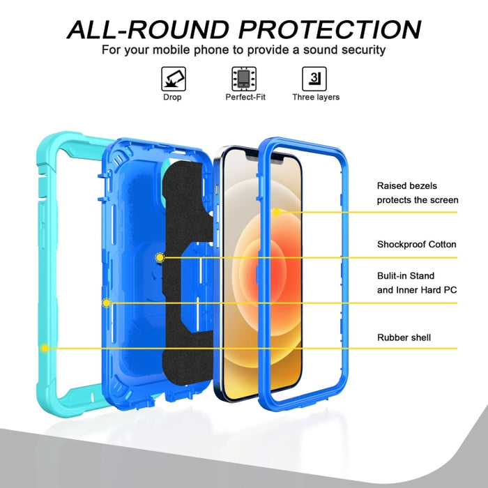 Funda protectora a prueba de golpes de PC + goma de 3 capas con soporte giratorio, For iPhone 12 Mini, For iPhone 12 / 12 Pro, For iPhone 12 Pro Max