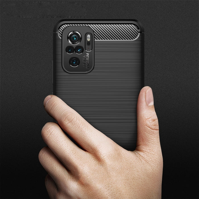 Estuche de TPU de fibra de carbono con textura cepillada, For Xiaomi Redmi Note 10 4G