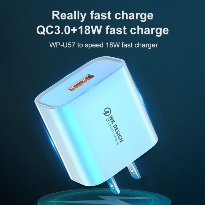 WK WP-U57 Max 18W Maxspeed QC3.0 Cargador rápido + USB a cable de datos de 8 pines