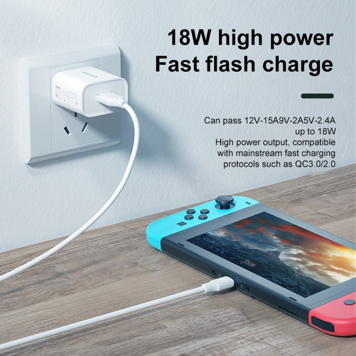 WK WP-U57 Max 18W Maxspeed QC3.0 Cargador rápido + USB a cable de datos de 8 pines