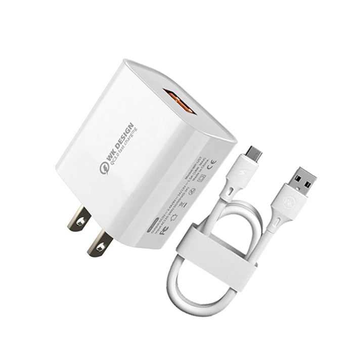 WK WP-U57 Max 18W Maxspeed QC3.0 Cargador rápido + USB a cable de datos de 8 pines
