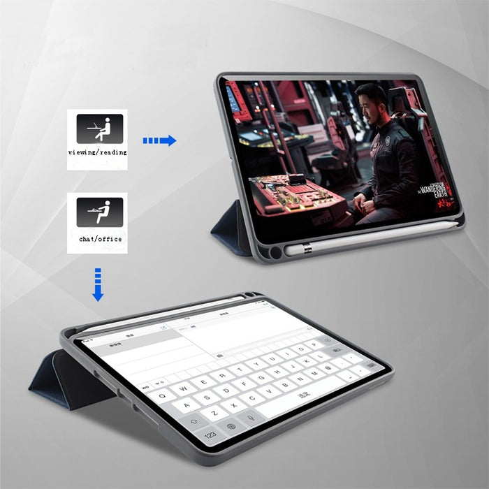 Para iPad 10.2 Litchi Texture Funda de cuero con tapa horizontal con tres soportes plegables y ranura para bolígrafo