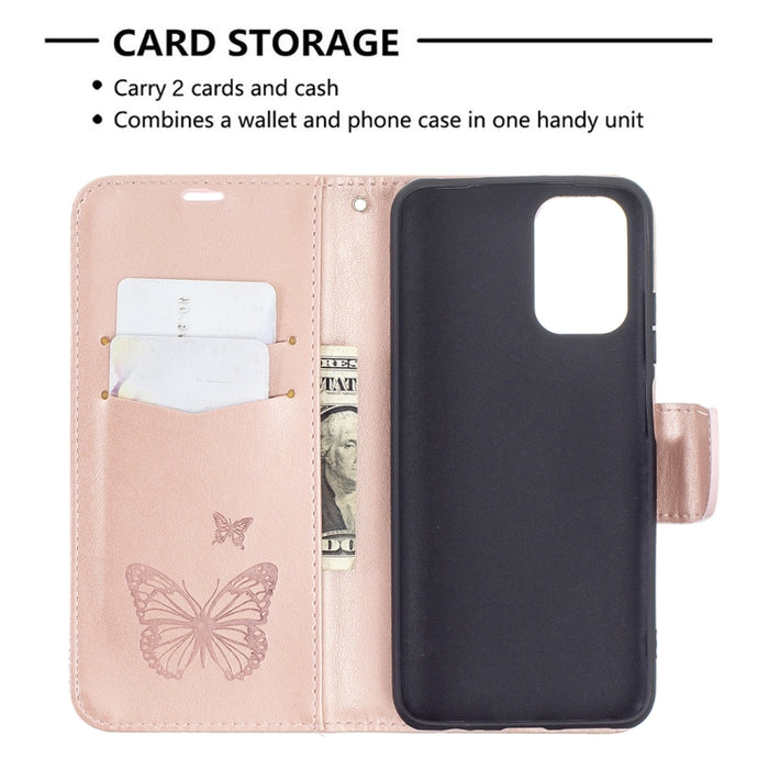 Estuche de cuero con tapa horizontal con estampado de dos mariposas con soporte, ranura para tarjeta, billetera y cordón, For Xiaomi Redmi Note 10 4G, For Nokia 5.4