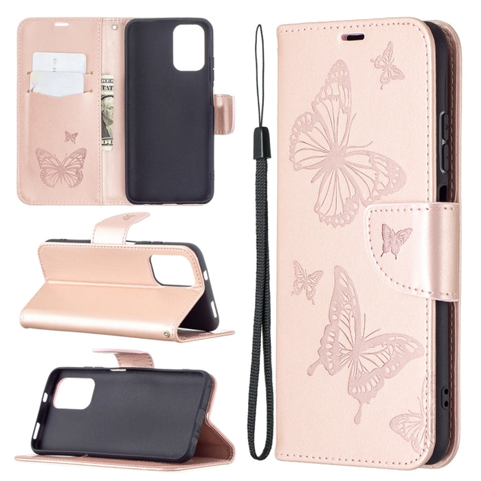 Estuche de cuero con tapa horizontal con estampado de dos mariposas con soporte, ranura para tarjeta, billetera y cordón, For Xiaomi Redmi Note 10 4G, For Nokia 5.4