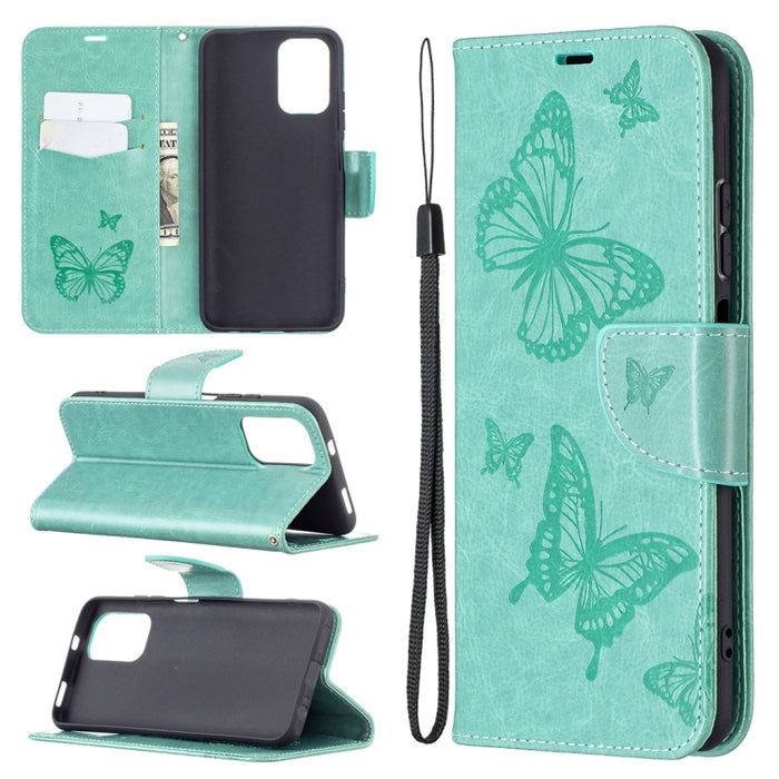 Estuche de cuero con tapa horizontal con estampado de dos mariposas con soporte, ranura para tarjeta, billetera y cordón, For Xiaomi Redmi Note 10 4G, For Nokia 5.4
