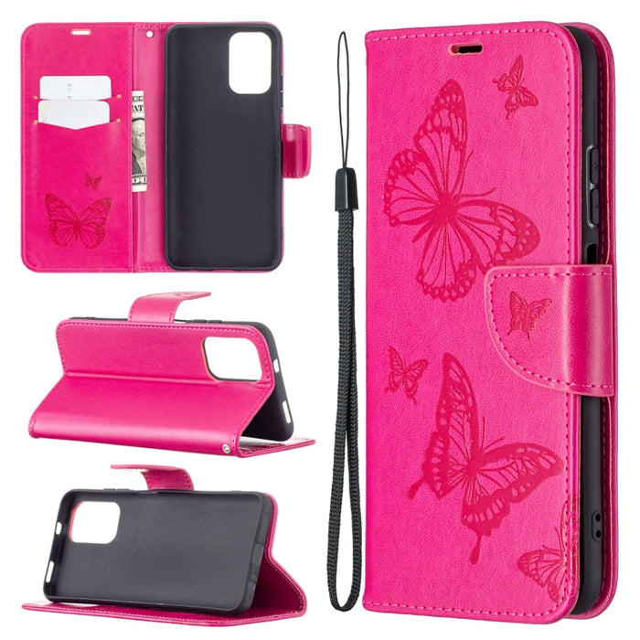 Estuche de cuero con tapa horizontal con estampado de dos mariposas con soporte, ranura para tarjeta, billetera y cordón, For Xiaomi Redmi Note 10 4G, For Nokia 5.4