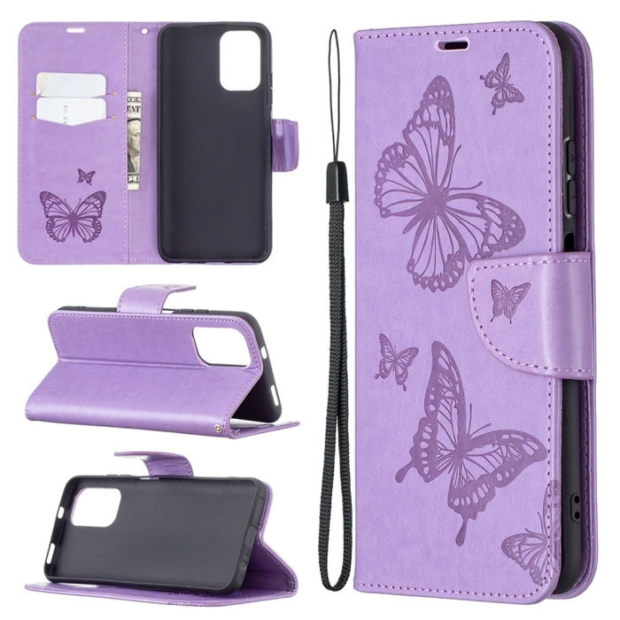 Estuche de cuero con tapa horizontal con estampado de dos mariposas con soporte, ranura para tarjeta, billetera y cordón, For Xiaomi Redmi Note 10 4G, For Nokia 5.4