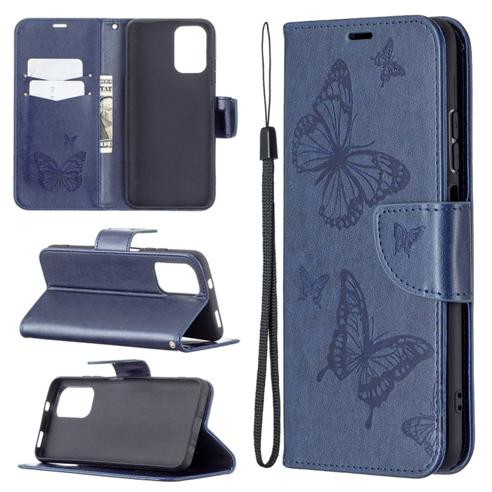 Estuche de cuero con tapa horizontal con estampado de dos mariposas con soporte, ranura para tarjeta, billetera y cordón, For Xiaomi Redmi Note 10 4G, For Nokia 5.4