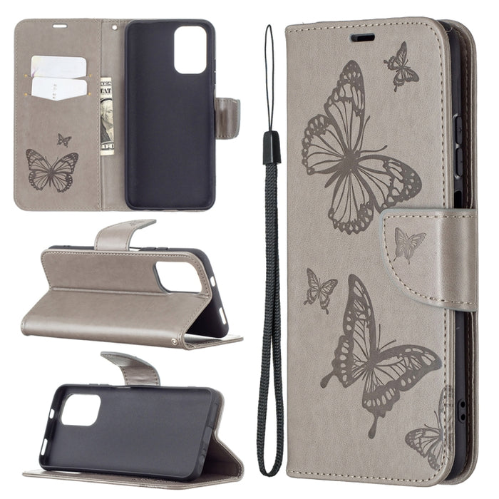 Estuche de cuero con tapa horizontal con estampado de dos mariposas con soporte, ranura para tarjeta, billetera y cordón, For Xiaomi Redmi Note 10 4G, For Nokia 5.4