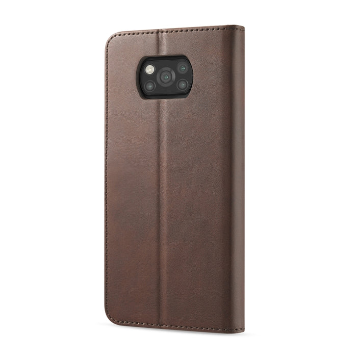 LC.IMEEKE Estuche de cuero con tapa horizontal con textura de becerro con soporte y ranuras para tarjetas y billetera, For Xiaomi Poco X3 NFC
