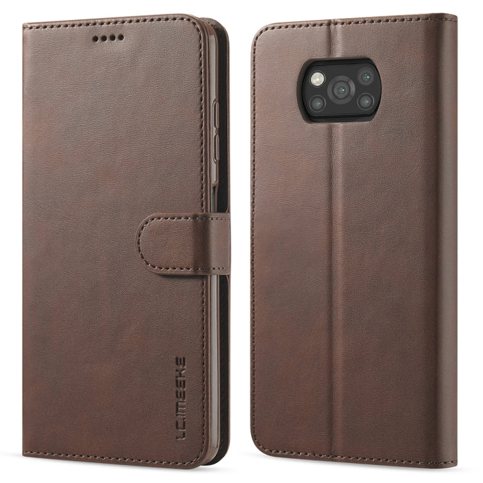 LC.IMEEKE Estuche de cuero con tapa horizontal con textura de becerro con soporte y ranuras para tarjetas y billetera, For Xiaomi Poco X3 NFC